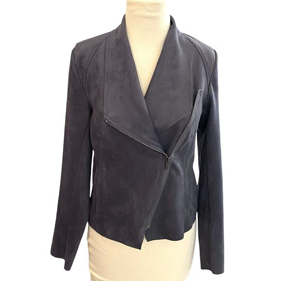 XS Philosophy Faux Leather Suede Asymmetrical Gray Zipper Jacket EUC - Picture 1 of 10